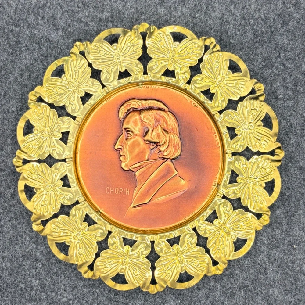 Vintage Composer Wall Hangings Tin Copper Tone Medallion Art Made England 6